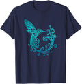 Blue Watercolor Stylized Hummingbird Bird Graphic T-Shirt - Navy Blue