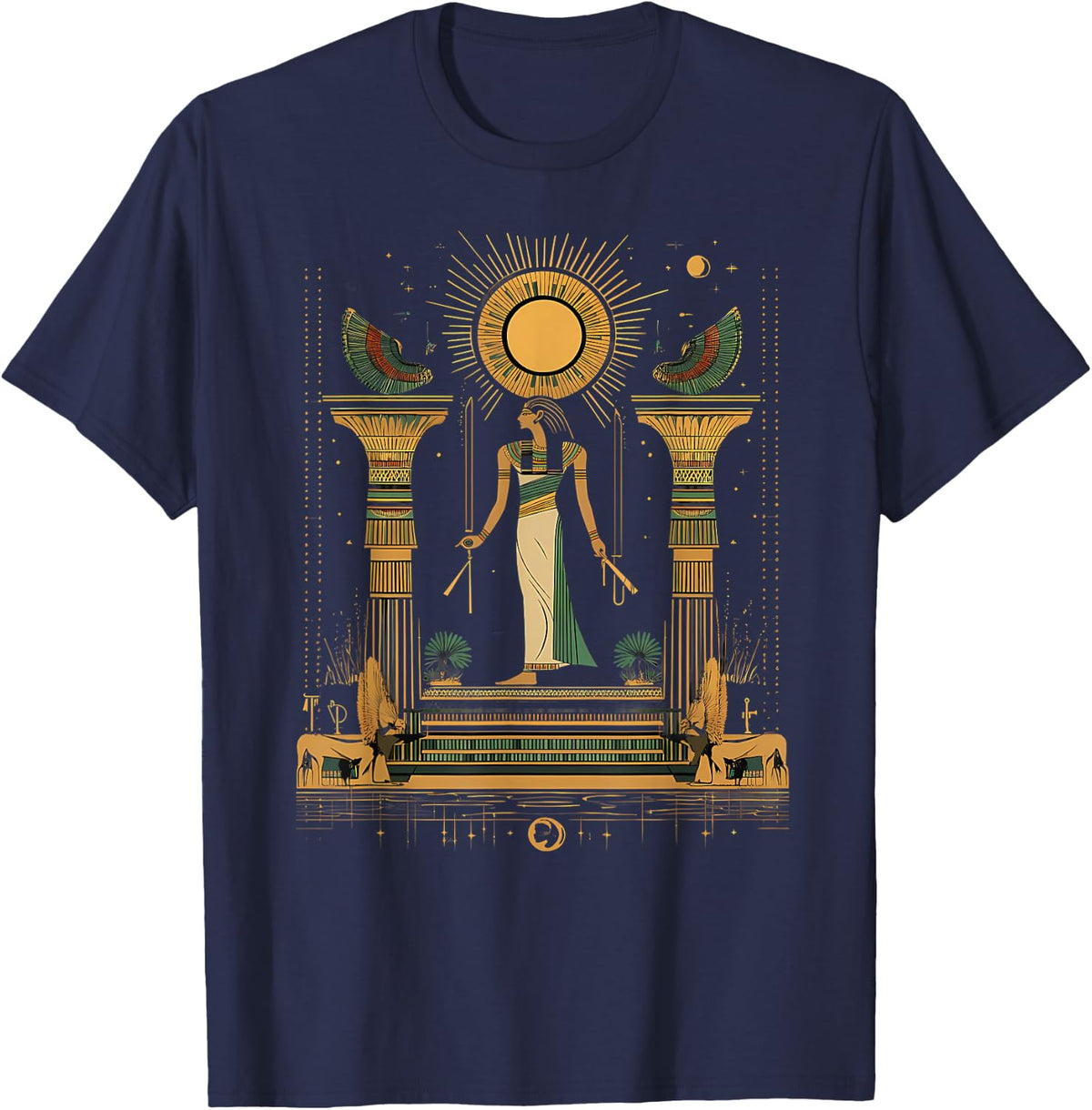 Ancient Egypt Tutankhamun Column Egyptology Egypt Mythology T-Shirt - Navy Blue