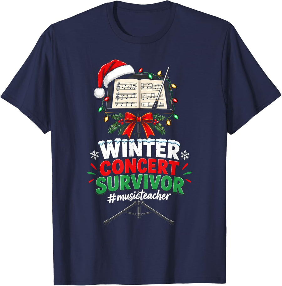 Winter Concert Survivor Music Teacher Christmas T-Shirt - Navy Blue