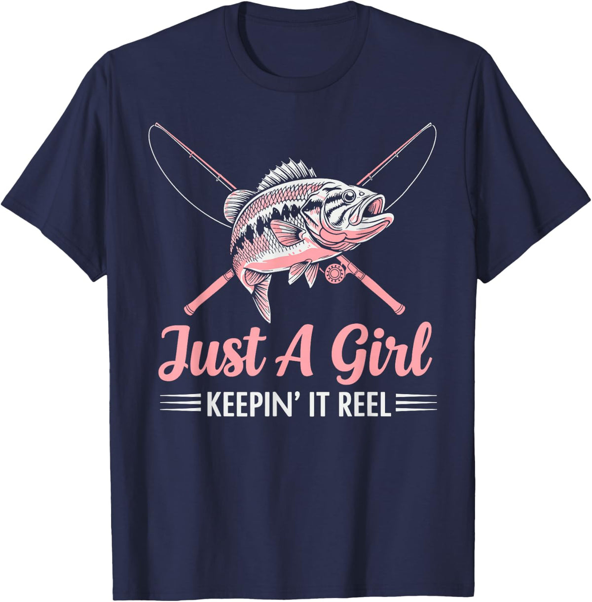 Just a Girl Keepin' it Reel Fishing Fish Fan Kids Fisherman T-Shirt - Navy Blue