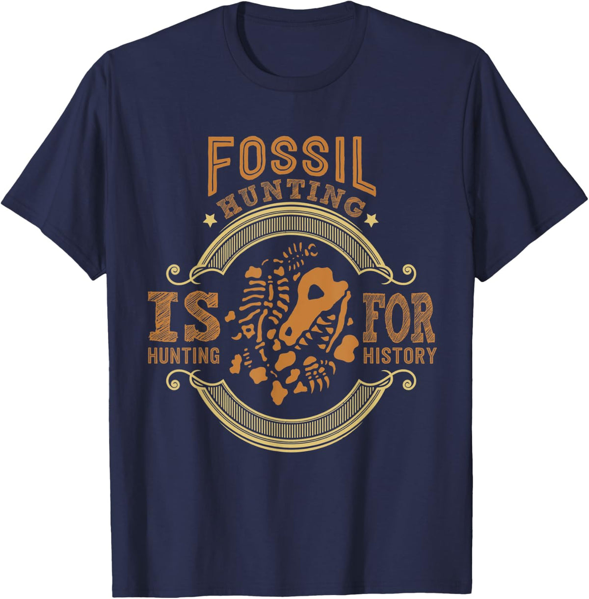 Fossil Hunting History for Paleontologists Geologists T-Shirt - Navy Blue