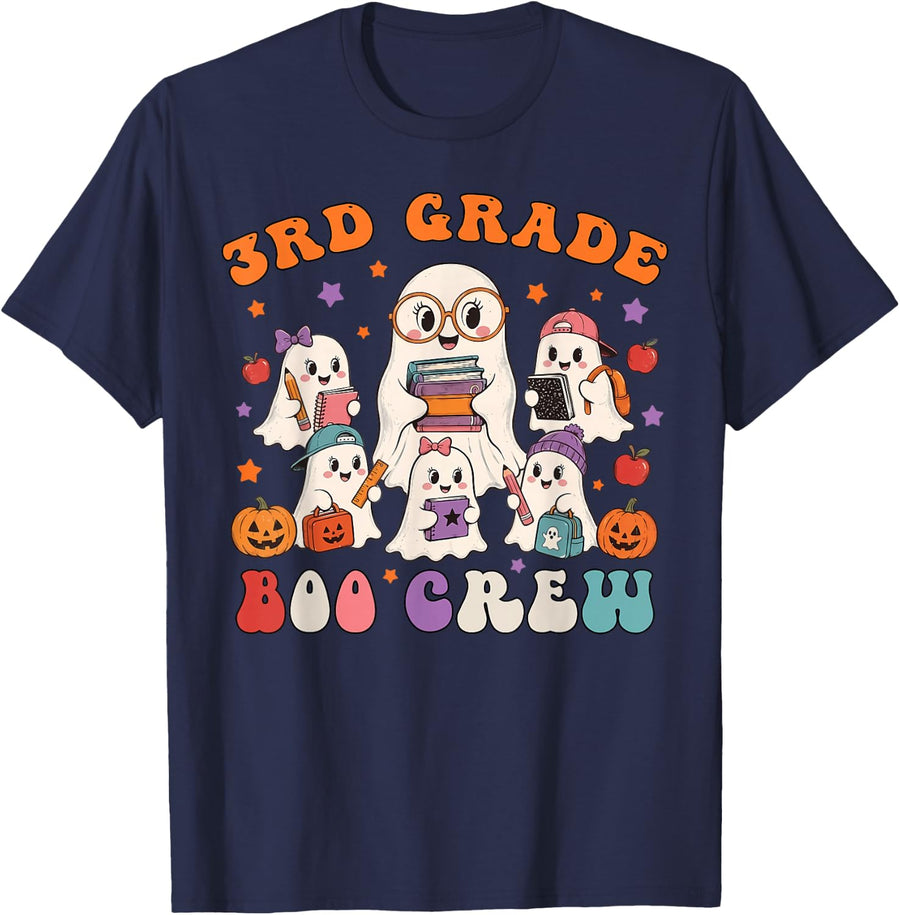 3rd Grade Boo Crew Spooky Third Grade Halloween Teacher T-Shirt - Navy Blue