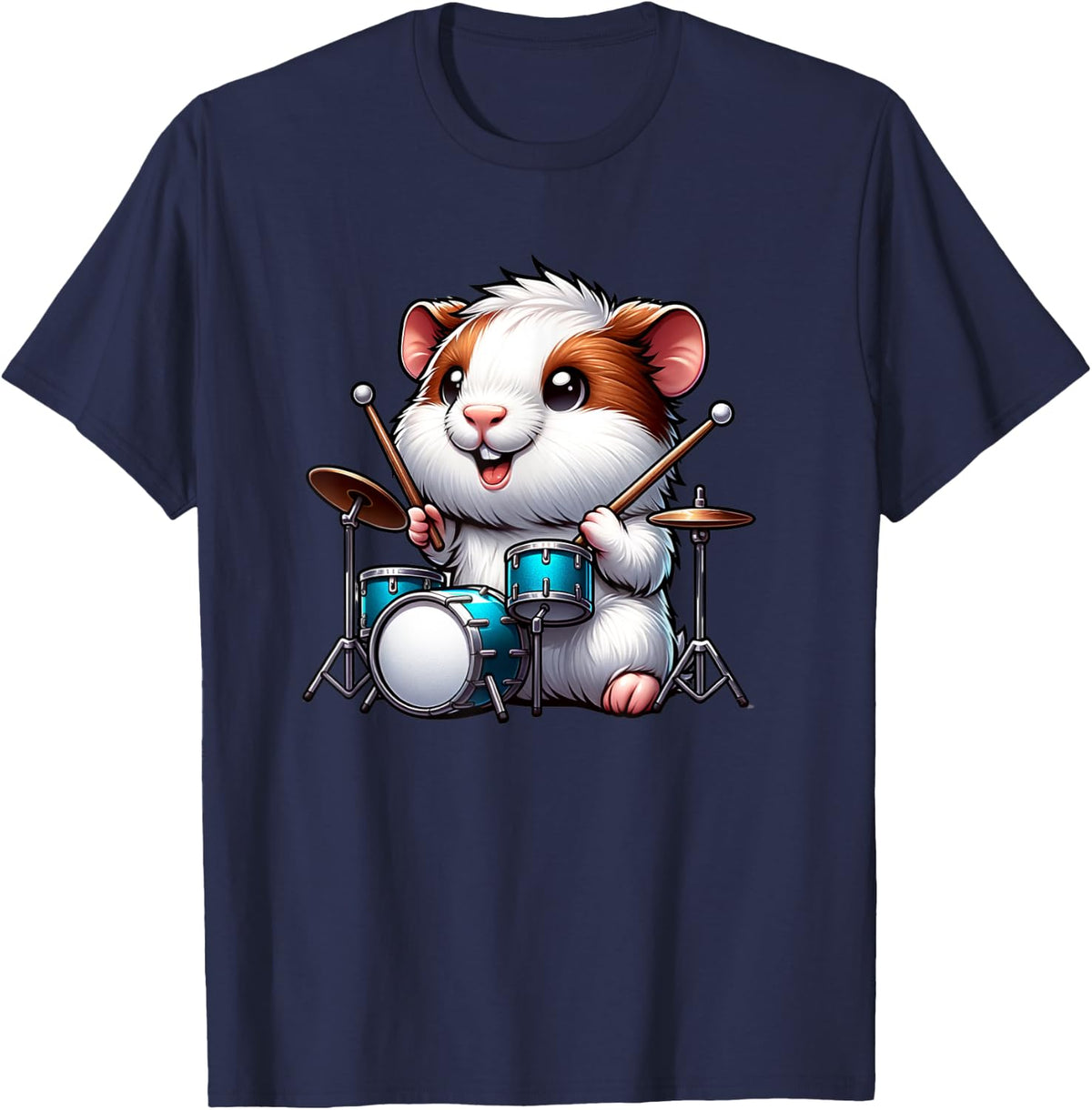 Cute Guinea Pig Drummer Rodent Music Band Design T-Shirt - Navy Blue