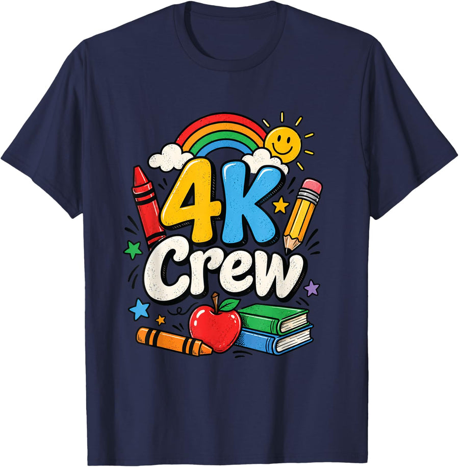4K Crew Back to School Preschool Kindergarten Student Kids T-Shirt - Navy Blue