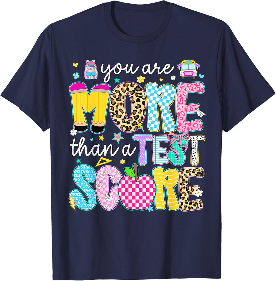 Preppy You are More Than A Test Score Test Day Teacher Kids T-Shirt - Navy Blue
