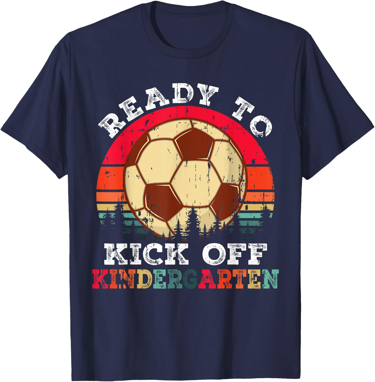 Ready To Kick Off Kindergarten First Day Of School Soccer Tee T-Shirt For Boys Kids - Navy Blue