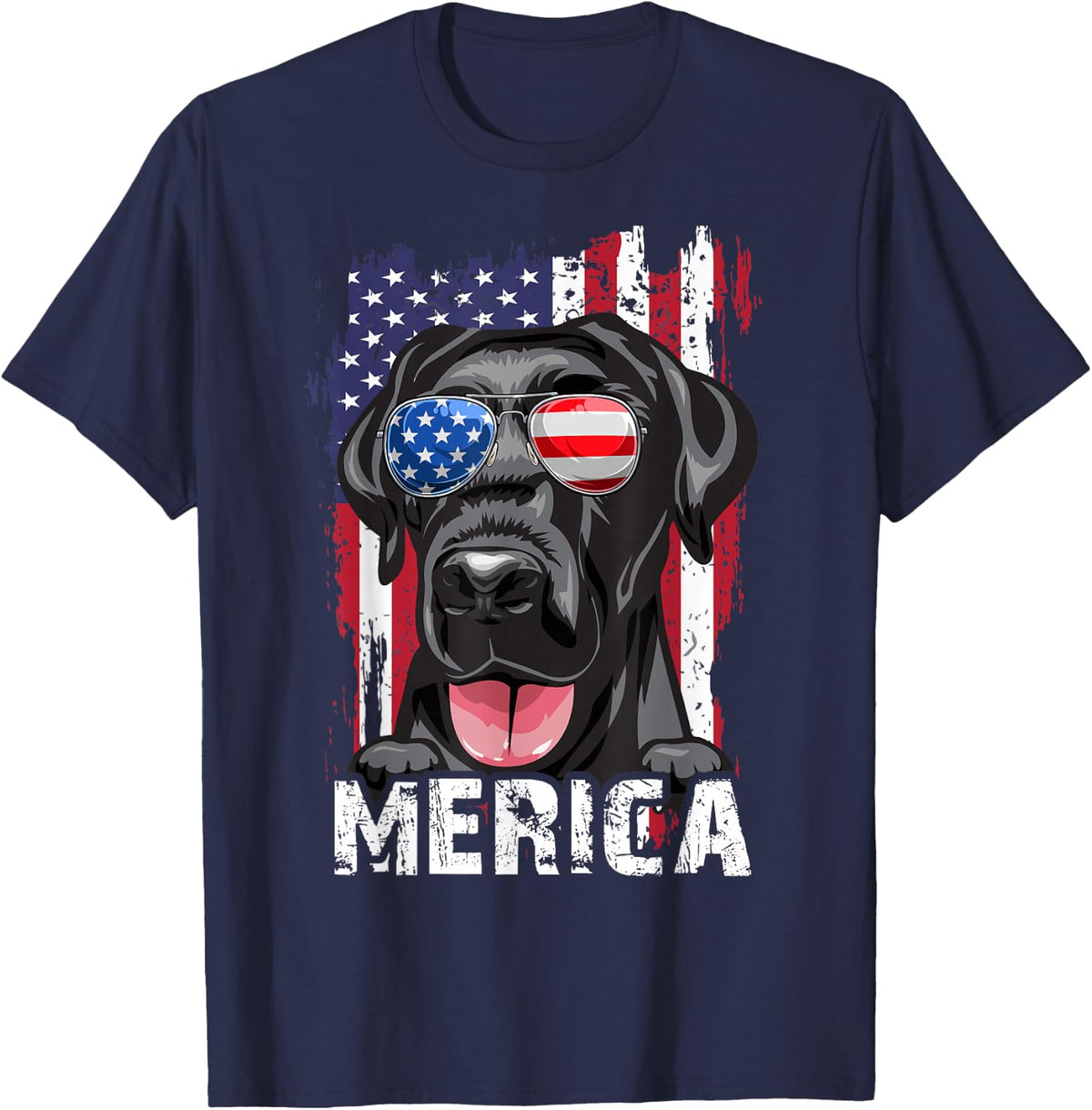 Merica Labrador Retriever American Flag 4th of July Tee Shirt USA Lab Dog T-Shirt - Navy Blue