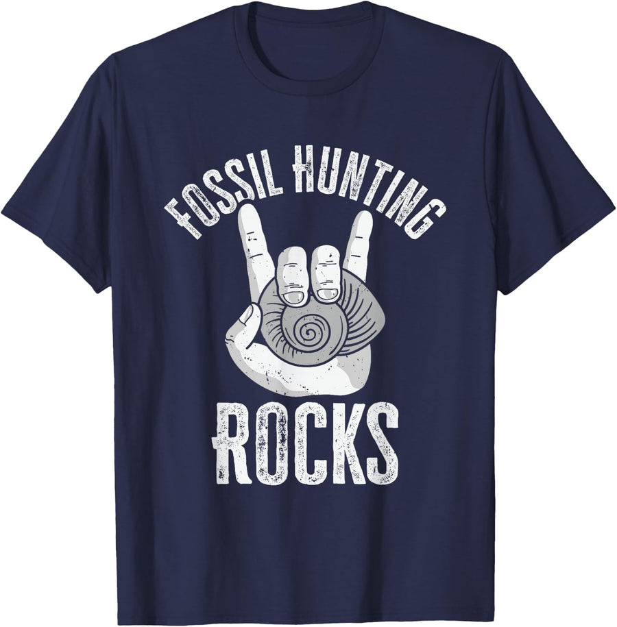 Fossil Hunting Dinosaur Bone Hunter Collector Paleontologist T-Shirt - Navy Blue