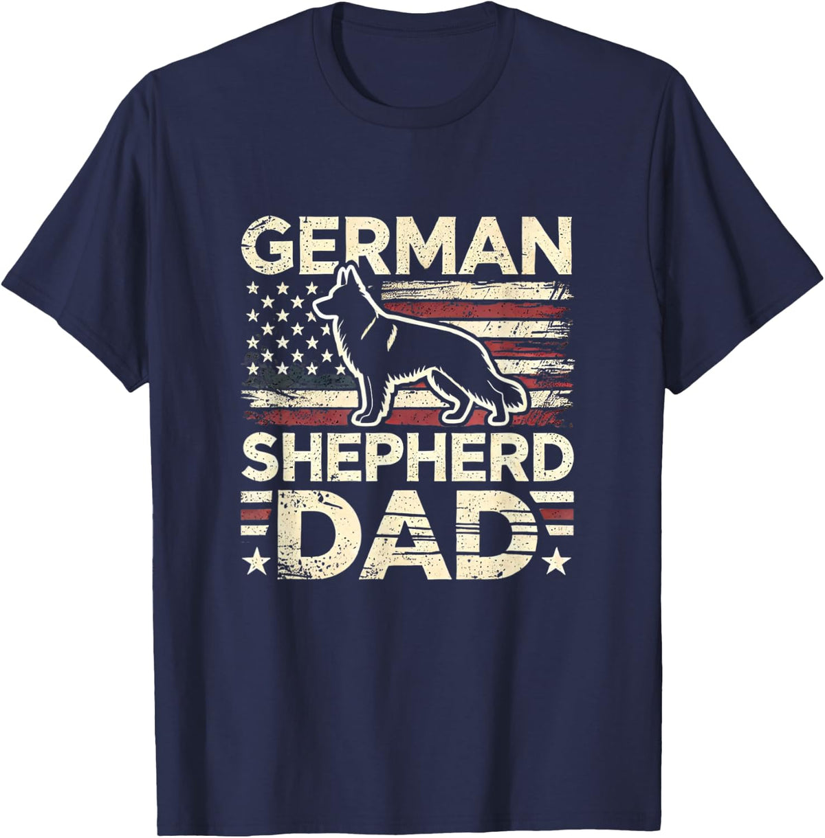 German Shepherd Dad Shirt American Flag German Shepherds T-Shirt - Navy Blue