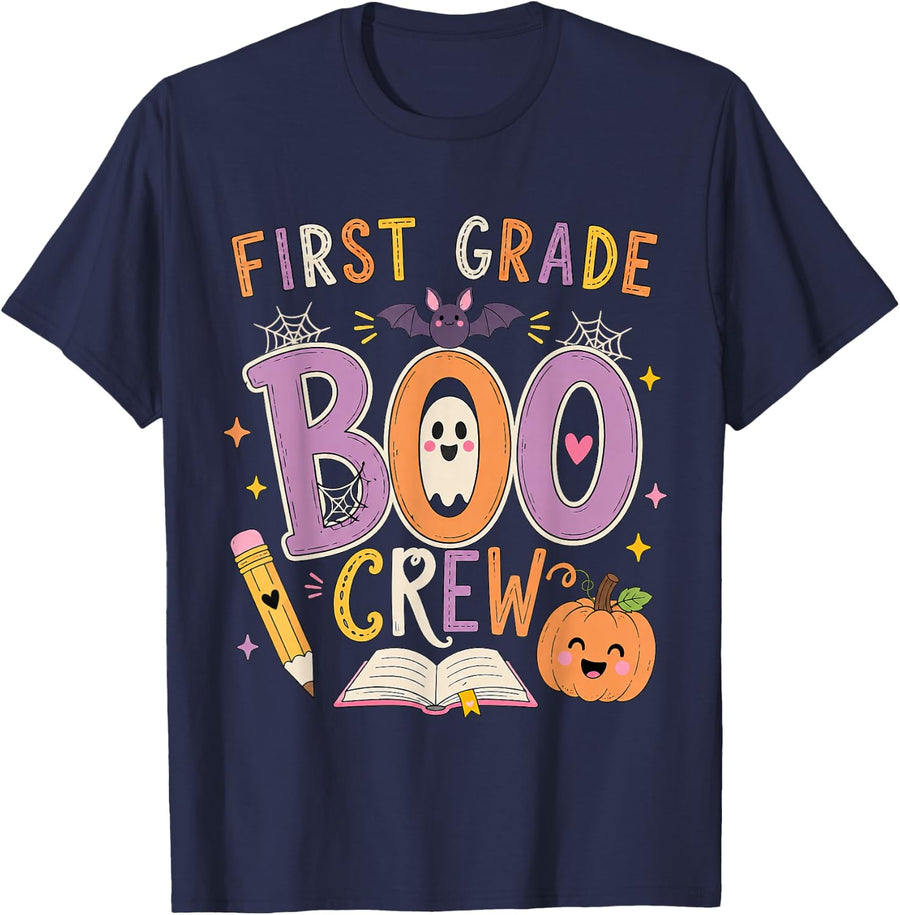 First Grade Boo Crew Halloween Teacher Student 1st Grade T-Shirt - Navy Blue