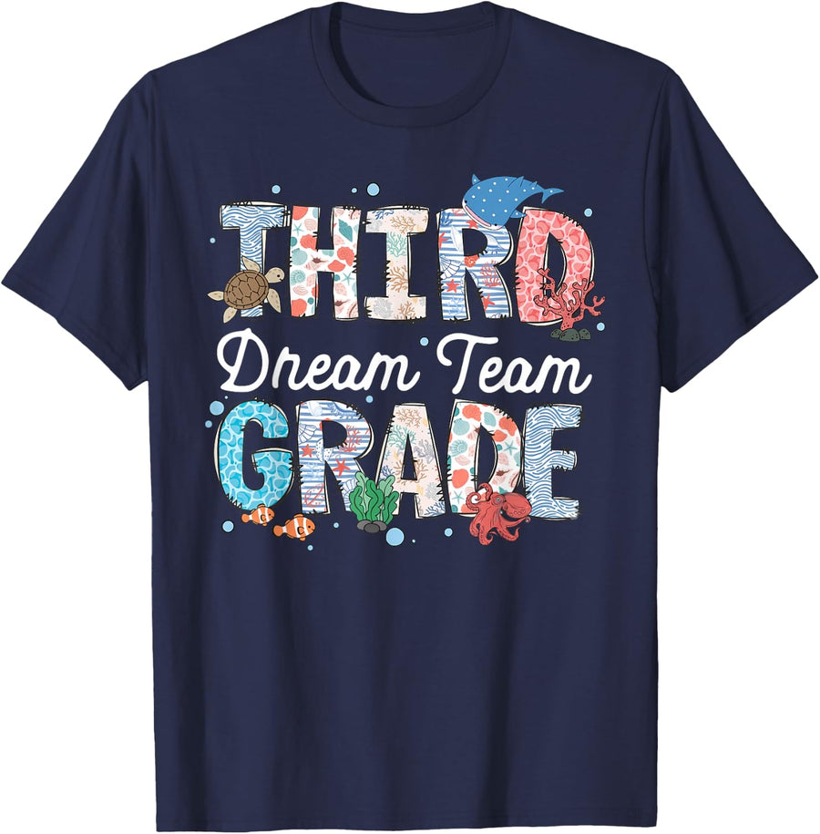 Third Grade Teacher Ocean Animal 3rd Grade Back to School T-Shirt - Navy Blue