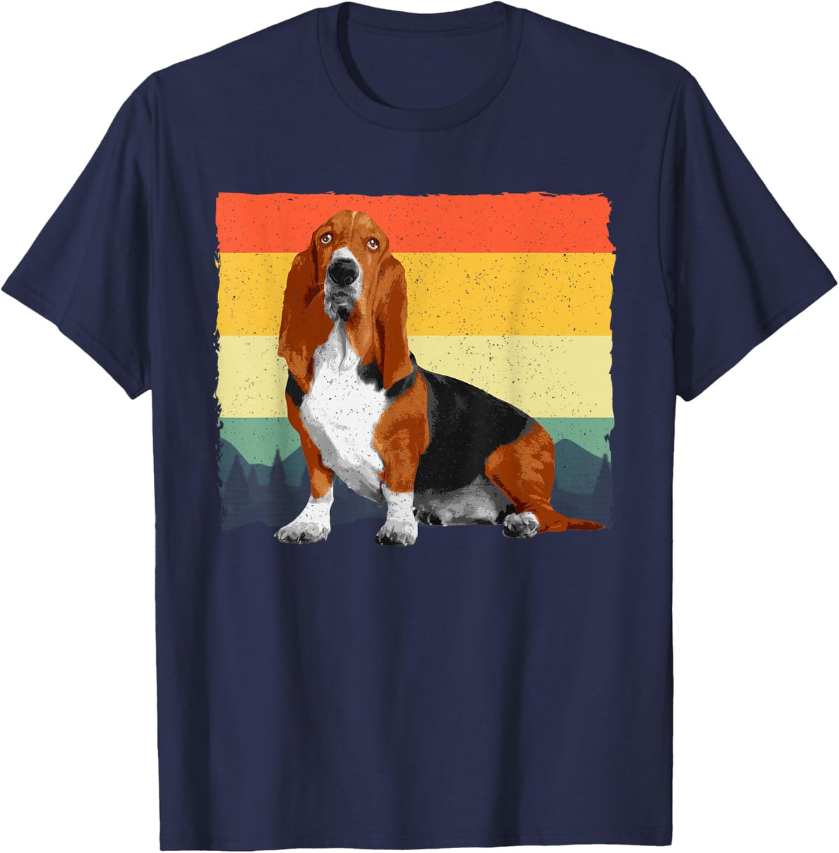 Retro Basset Hound Art For Men Women Kids Basset Hound Lover T-Shirt - Navy Blue