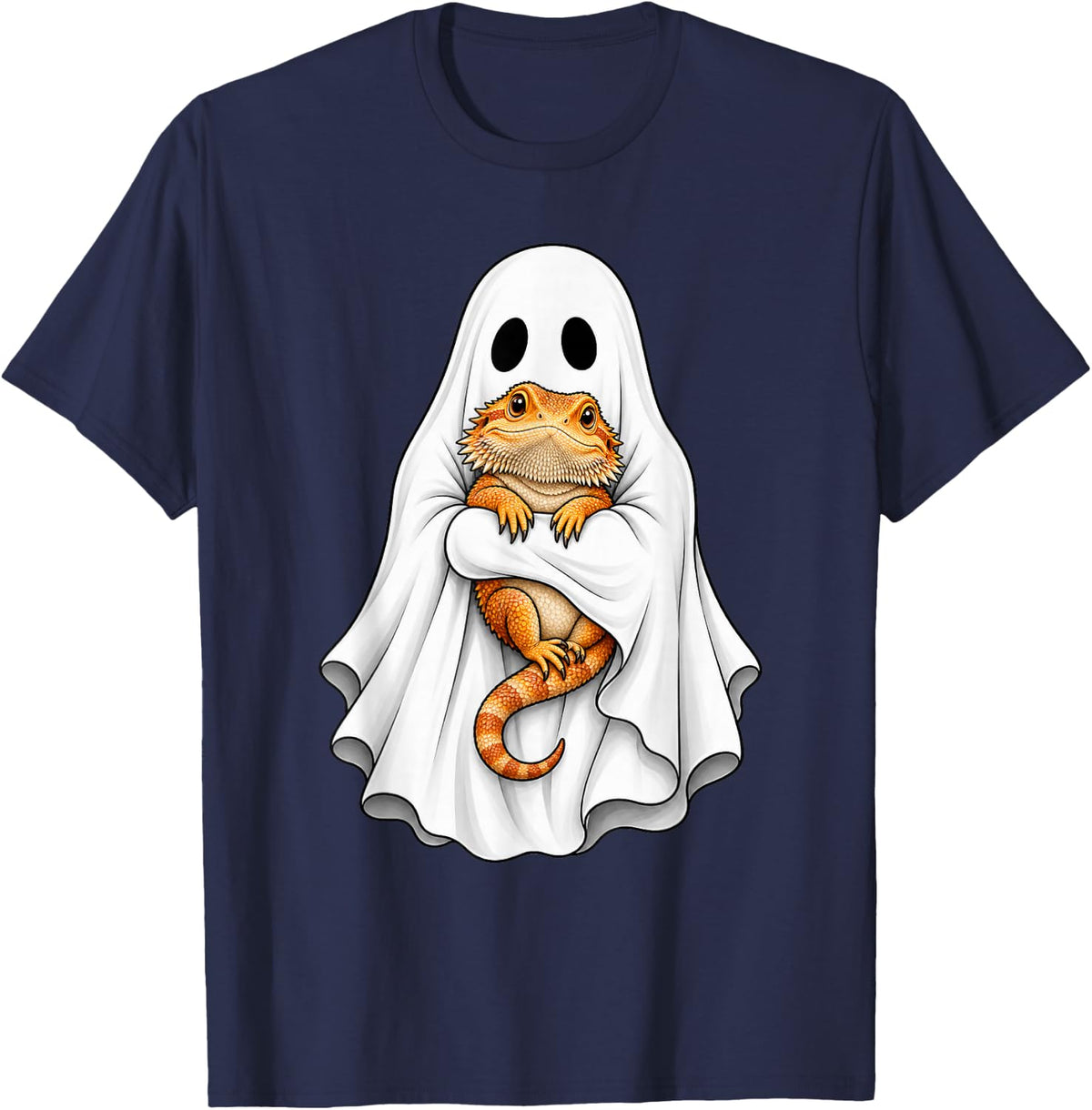 Ghost Bearded Dragon Funny Halloween T-Shirt - Navy Blue