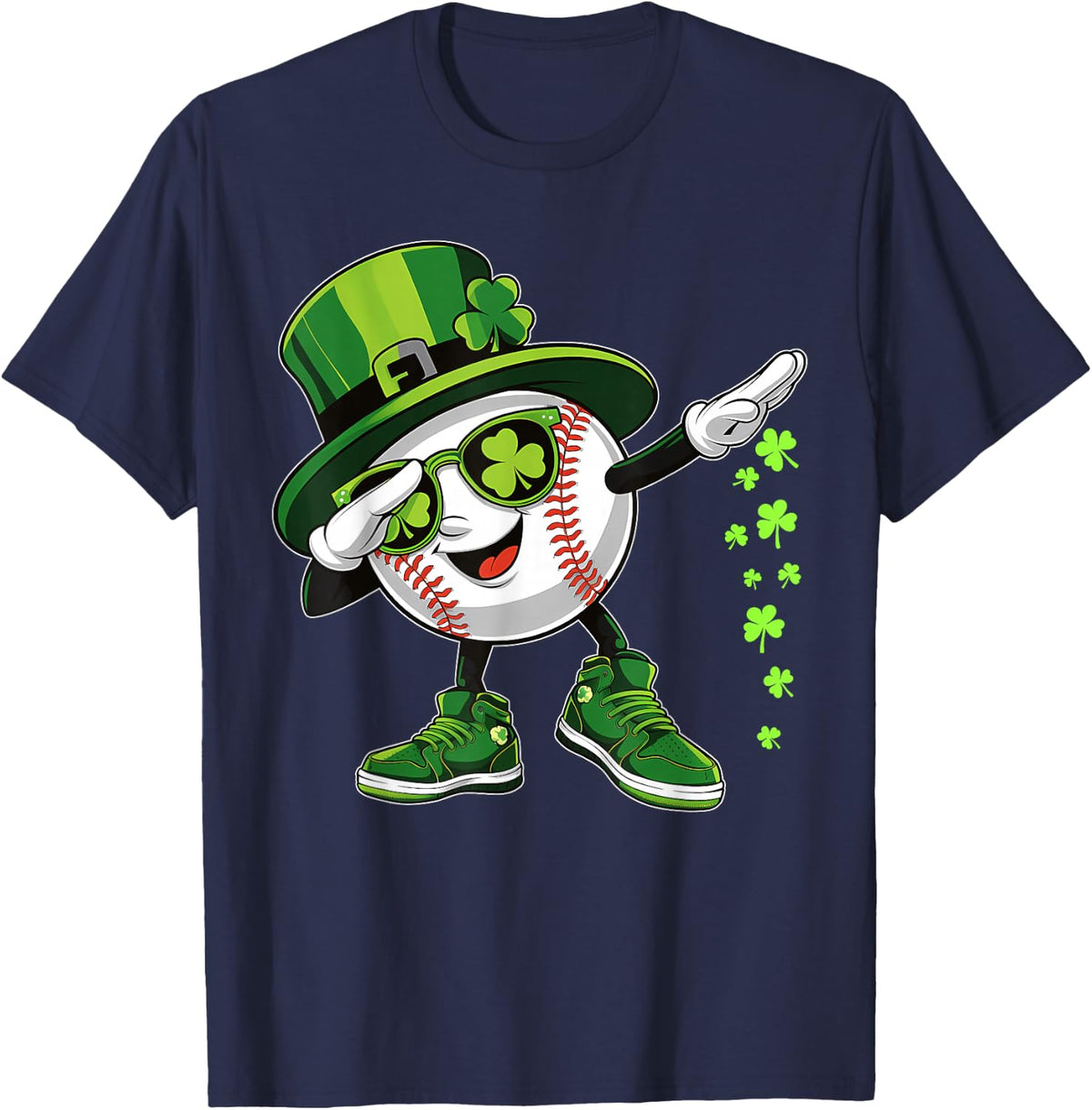 Funny Dabbing Shamrock Baseball St Patrick's Day Kids T-Shirt - Navy Blue