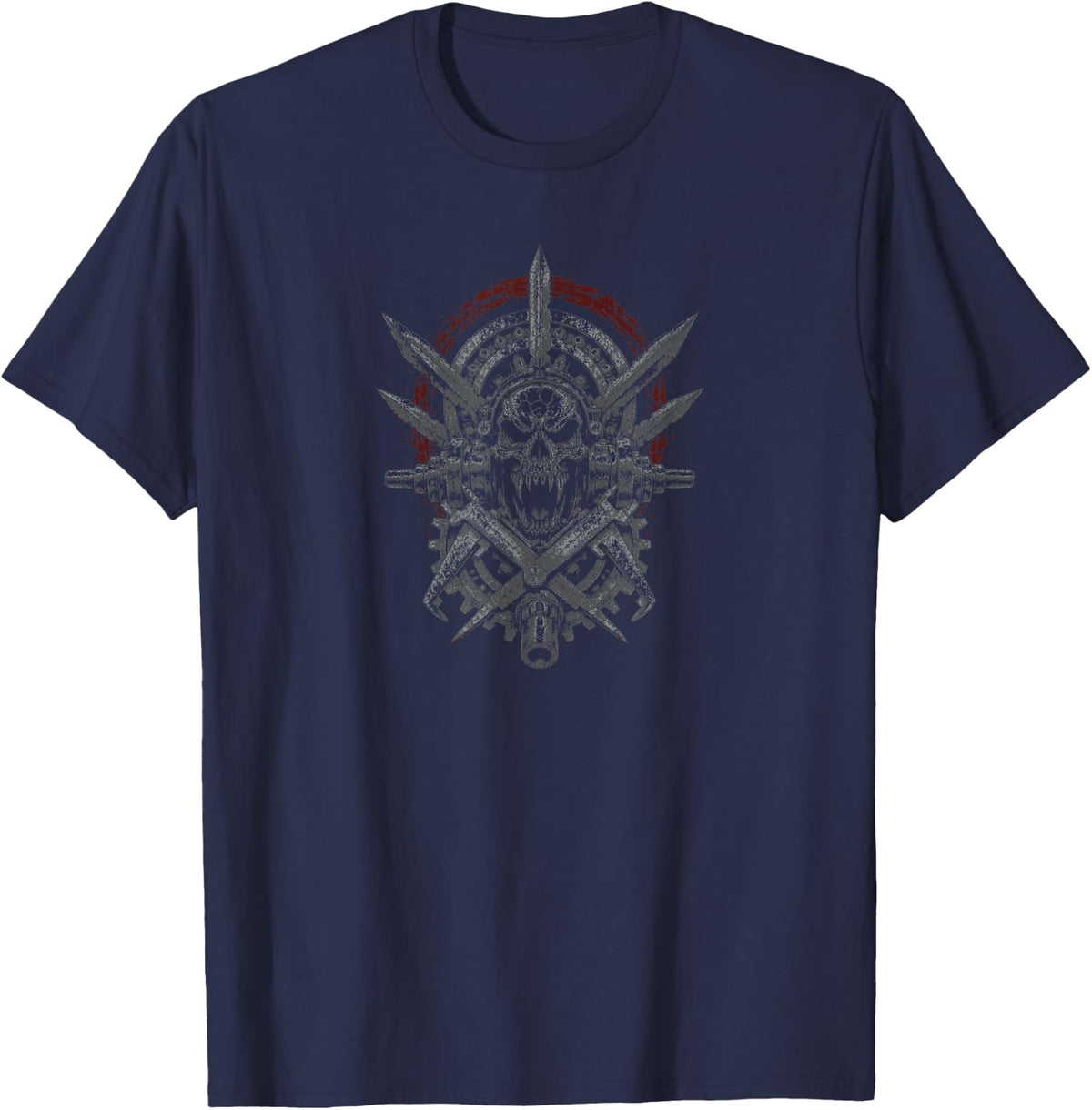 Millwright Skull Gothic Industrial Art T-Shirt - Navy Blue