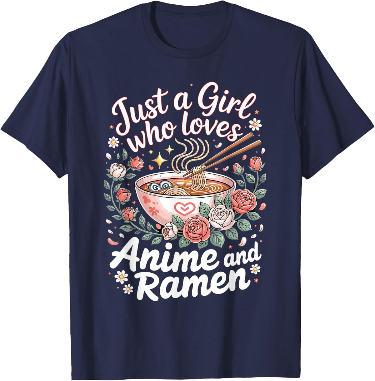 Just a Girl Who Loves Anime and Ramen Otaku Manga T-Shirt - Navy Blue