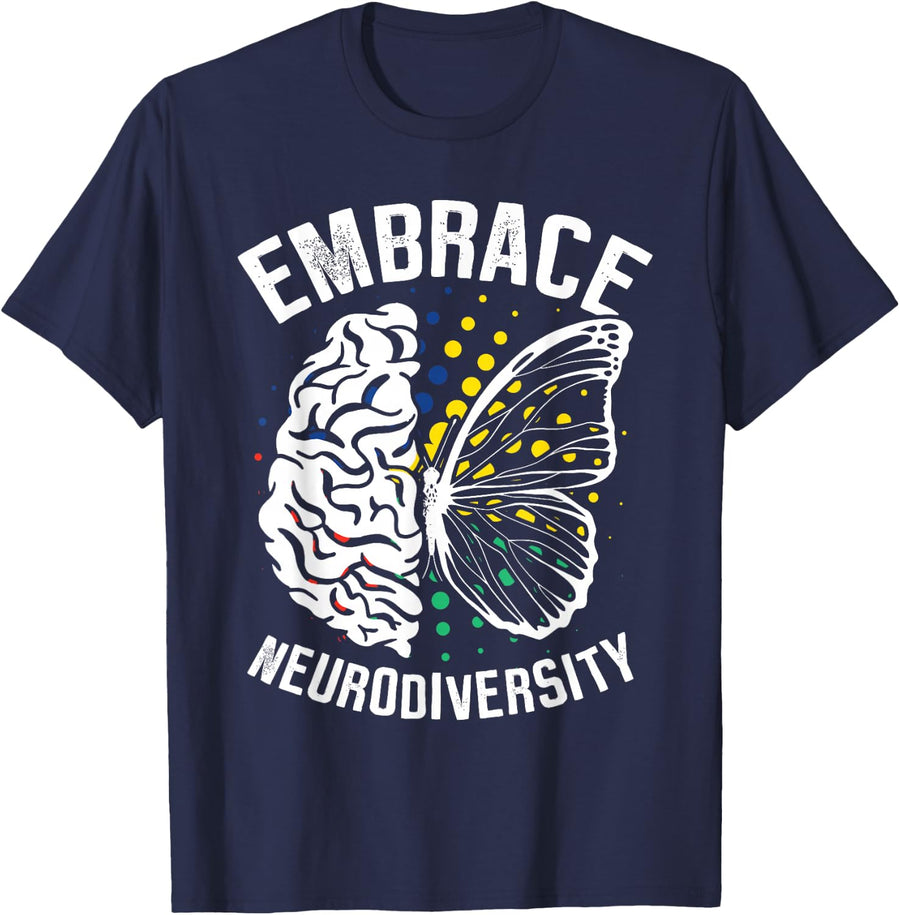 Embrace Neurodiversity ADHD Awareness ADHD Warrior T-Shirt - Navy Blue