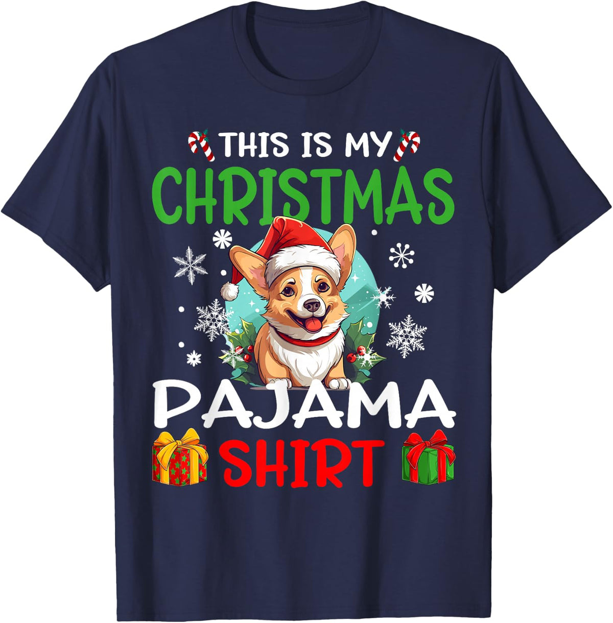 Welsh Corgi Pembroke Dog Christmas Pajama Merry X-mas T-Shirt for Men Women Kids - Navy Blue