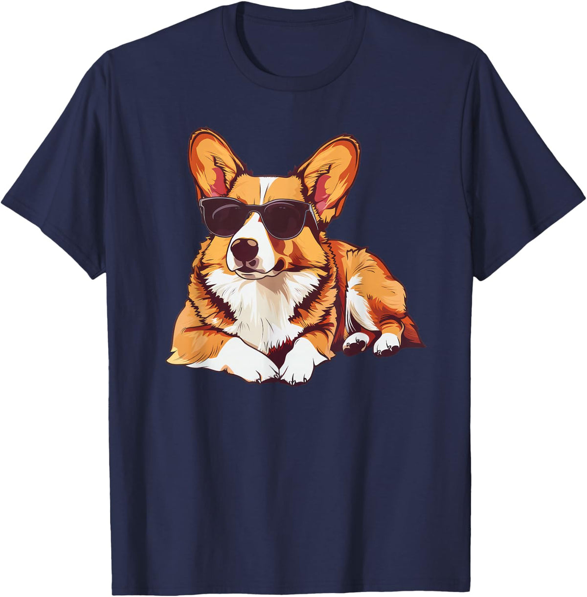 Pembroke Welsh Corgi Dog Sunglasses T-Shirt - Navy Blue
