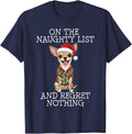 Funny Christmas Chihuahua Naughty List T-Shirt - Navy Blue