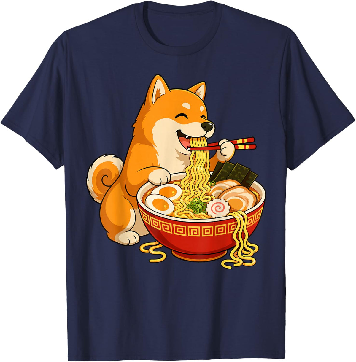 Cute Ramen Lover Corgi Japanese Noodles T-Shirt - Navy Blue