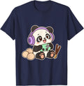 Kawaii Panda Gamer Headphones Cute Japanese Anime Aesthetic T-Shirt - Navy Blue