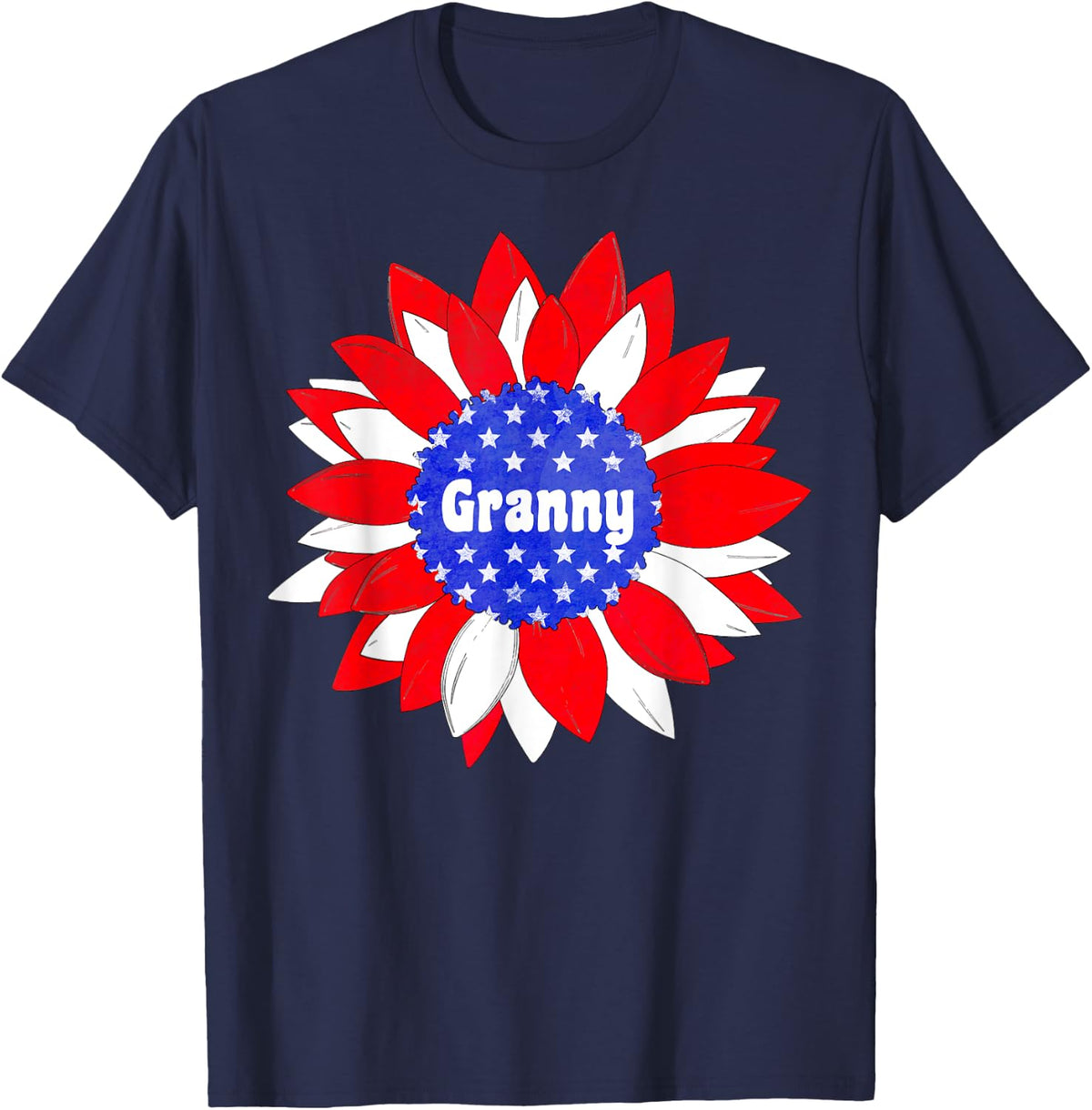 Patriotic Sunflower Granny Red White Blue USA T-Shirt - Navy Blue