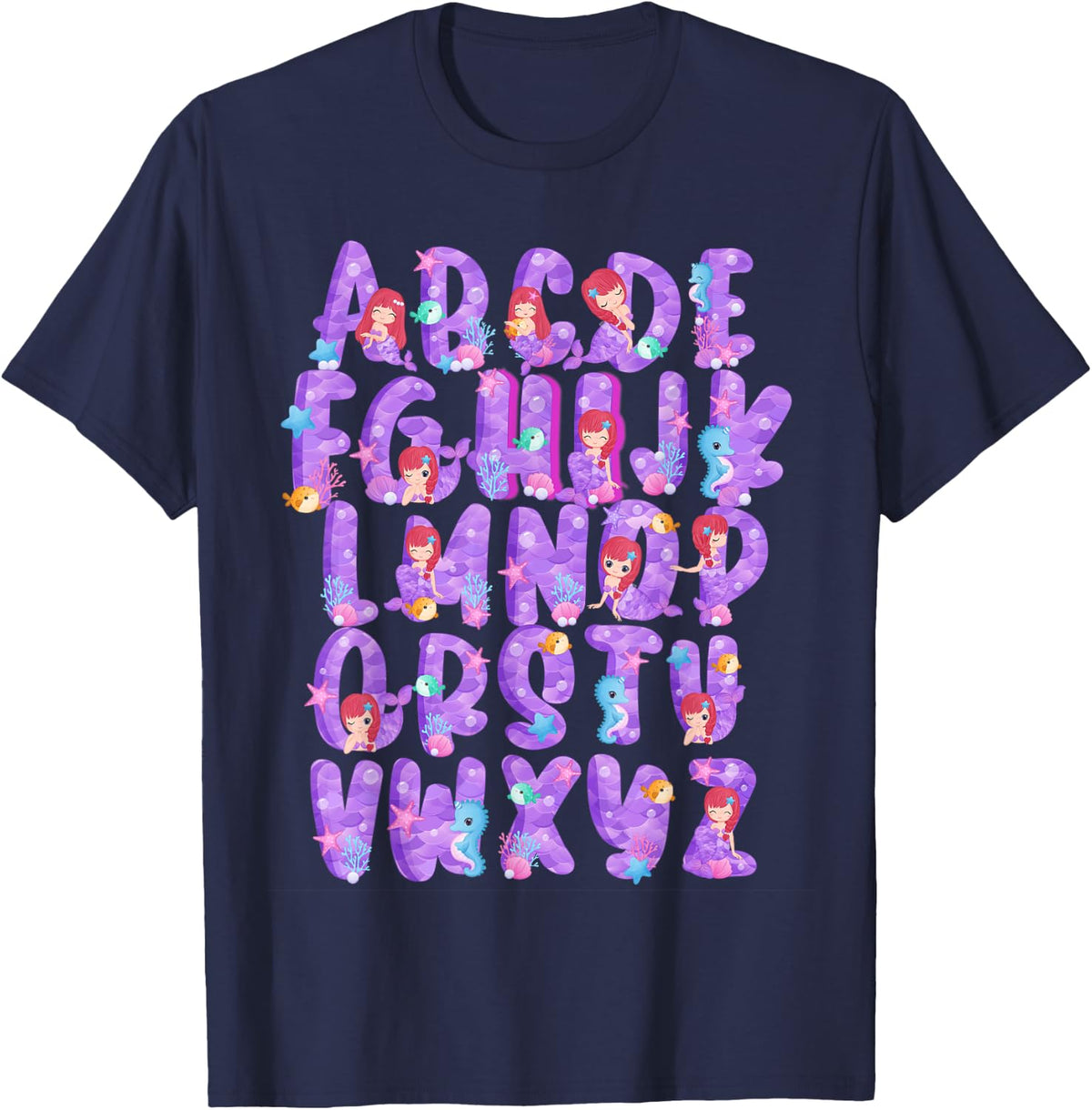 Mermaid Alphabet Hi Preschool PreK Kindergarten Kid Teacher T-Shirt - Navy Blue