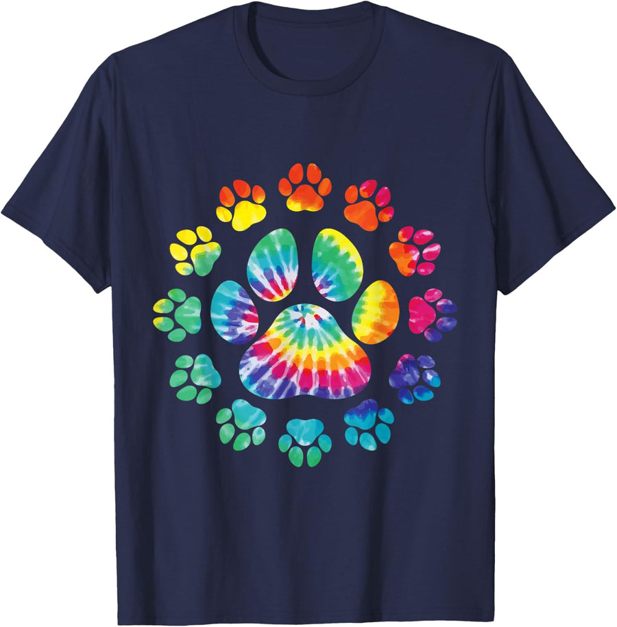 Dog Paw Print Pet Owner Tie Dye Love Dog Animal Lover T-Shirt - Navy Blue