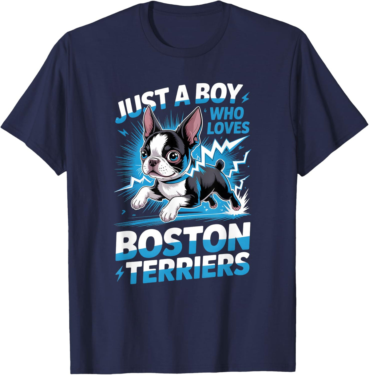Boys Boston Terrier T-Shirt - Navy Blue