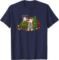 Bull Terrier Christmas Tree Lights Santa Hats Funny Holiday T-Shirt - Navy Blue