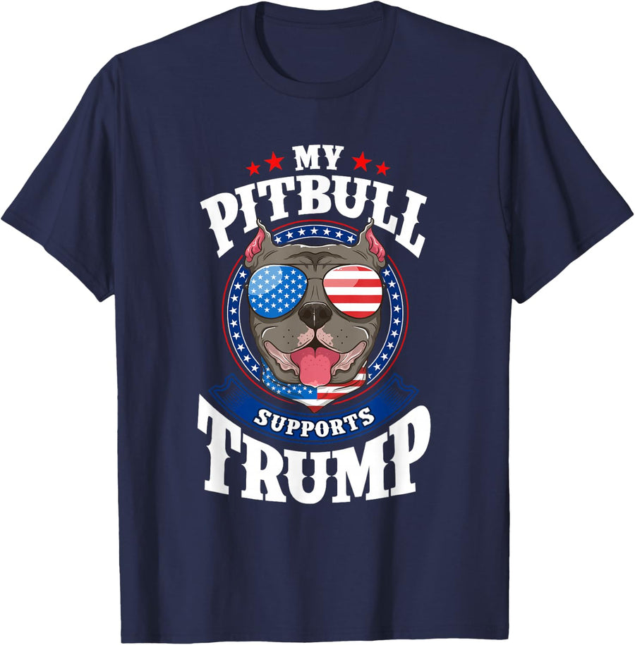 My Pitbull Supports Trump 2020 Dog Mom Dad Men Women T-Shirt - Navy Blue