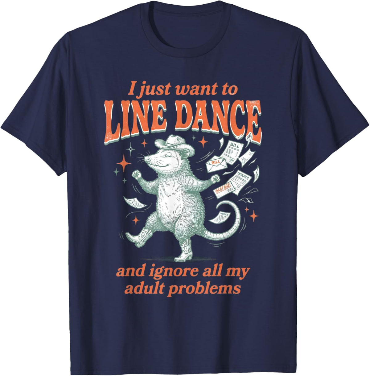 Line Dancer Opossum Line Dance Line Dancing T-Shirt - Navy Blue