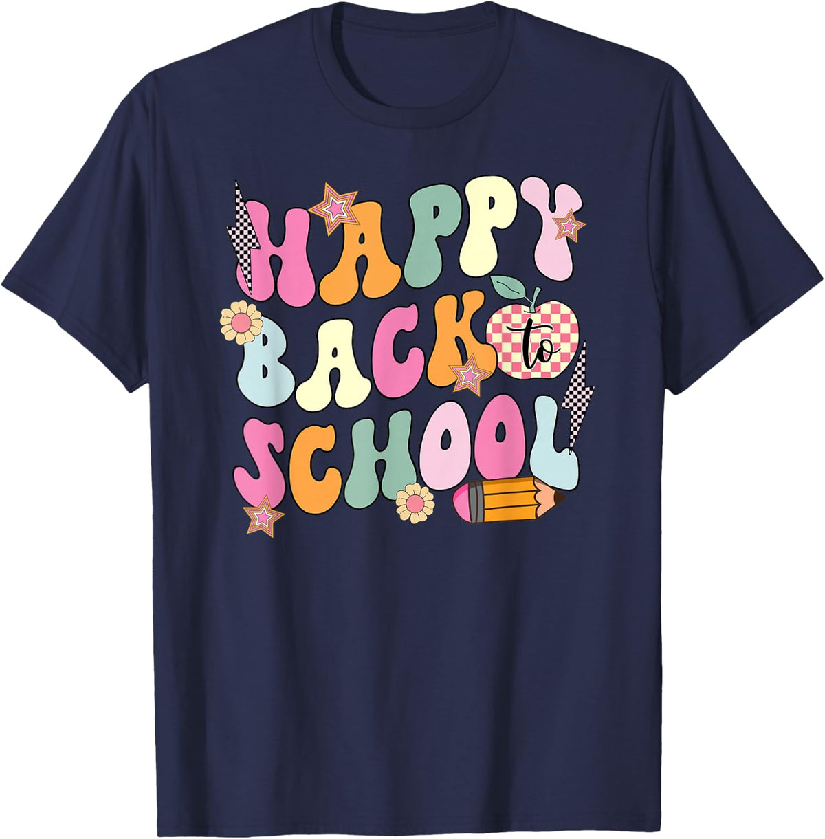 Happy First Day Of School Teacher Life T-Shirt Tee For Women Back To School - Navy Blue