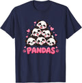Cute Pandas Animal Lover Cartoon Design T-Shirt - Navy Blue