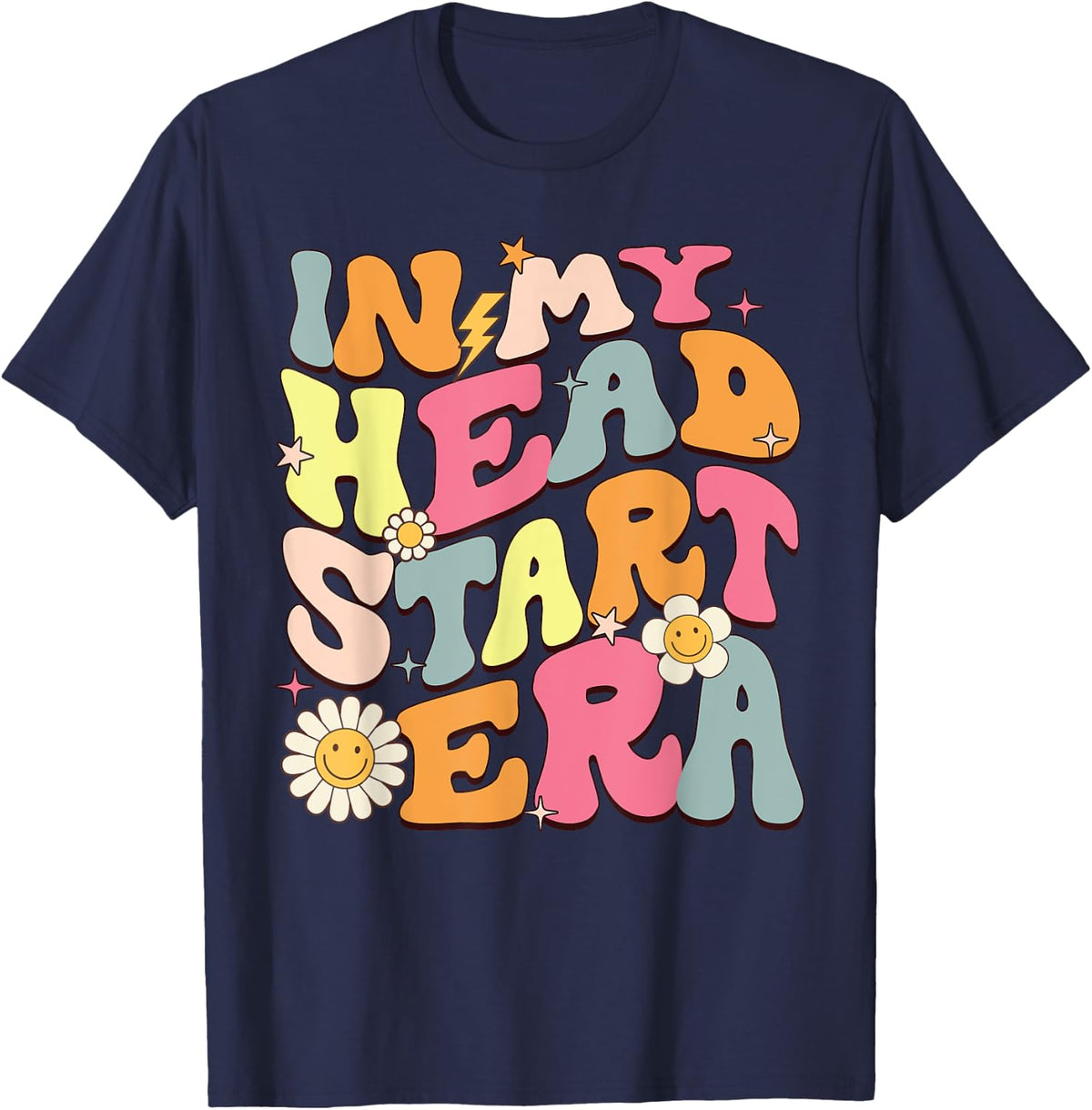 Groovy in My Head Start Era Homeschool Headstart Teacher Men Women Girls Kids T-Shirt - Navy Blue