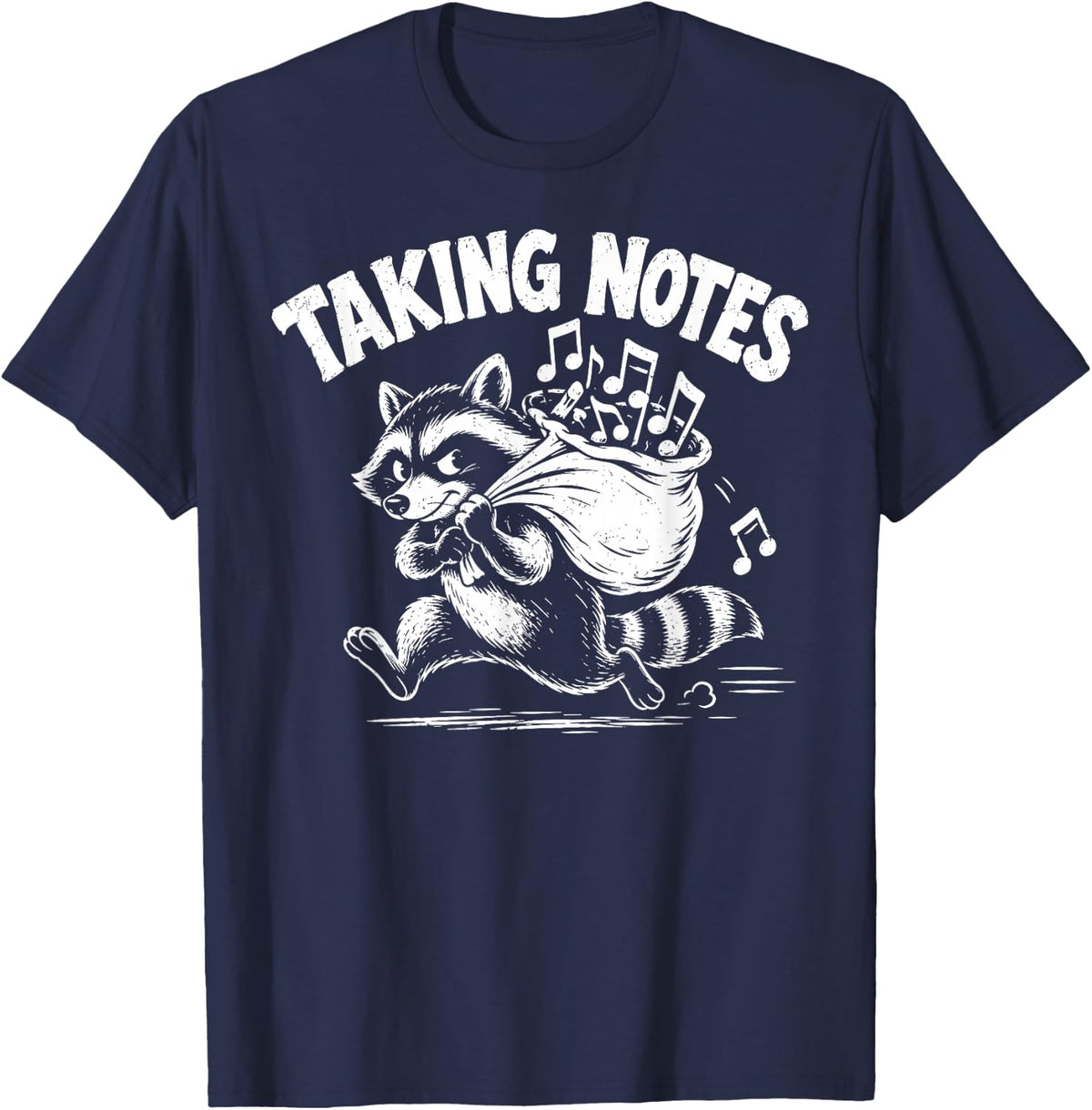 Funny Raccoon Music Art for Men Women Musical Note Joke T-Shirt - Navy Blue