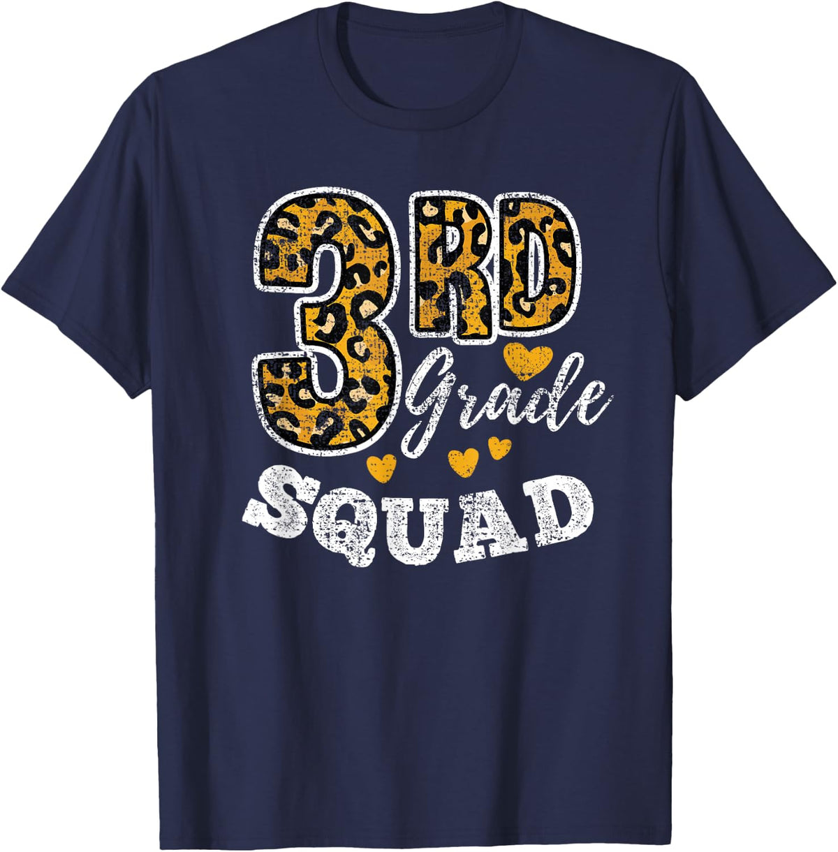Leopard Print Third Grade Teacher 3rd Grade Squad Vintage T-Shirt - Navy Blue