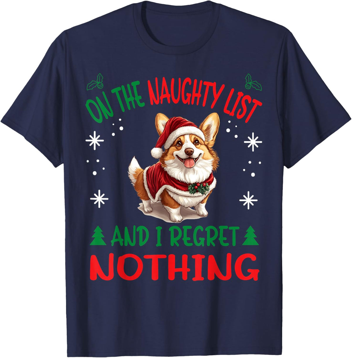 Cute Pembroke Welsh Corgi Dog Christmas On The Naughty List T-Shirt - Navy Blue