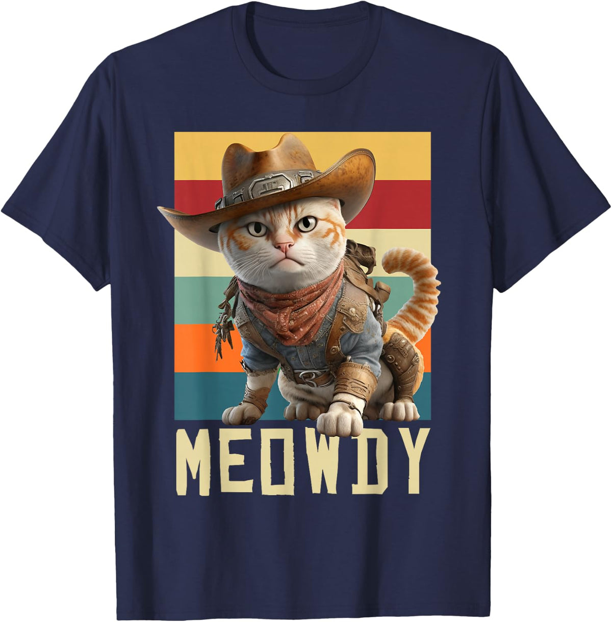 Funny Cowboy Cat Mashup Meow Howdy Kitten Lovers Meme Meowdy T-Shirt - Navy Blue