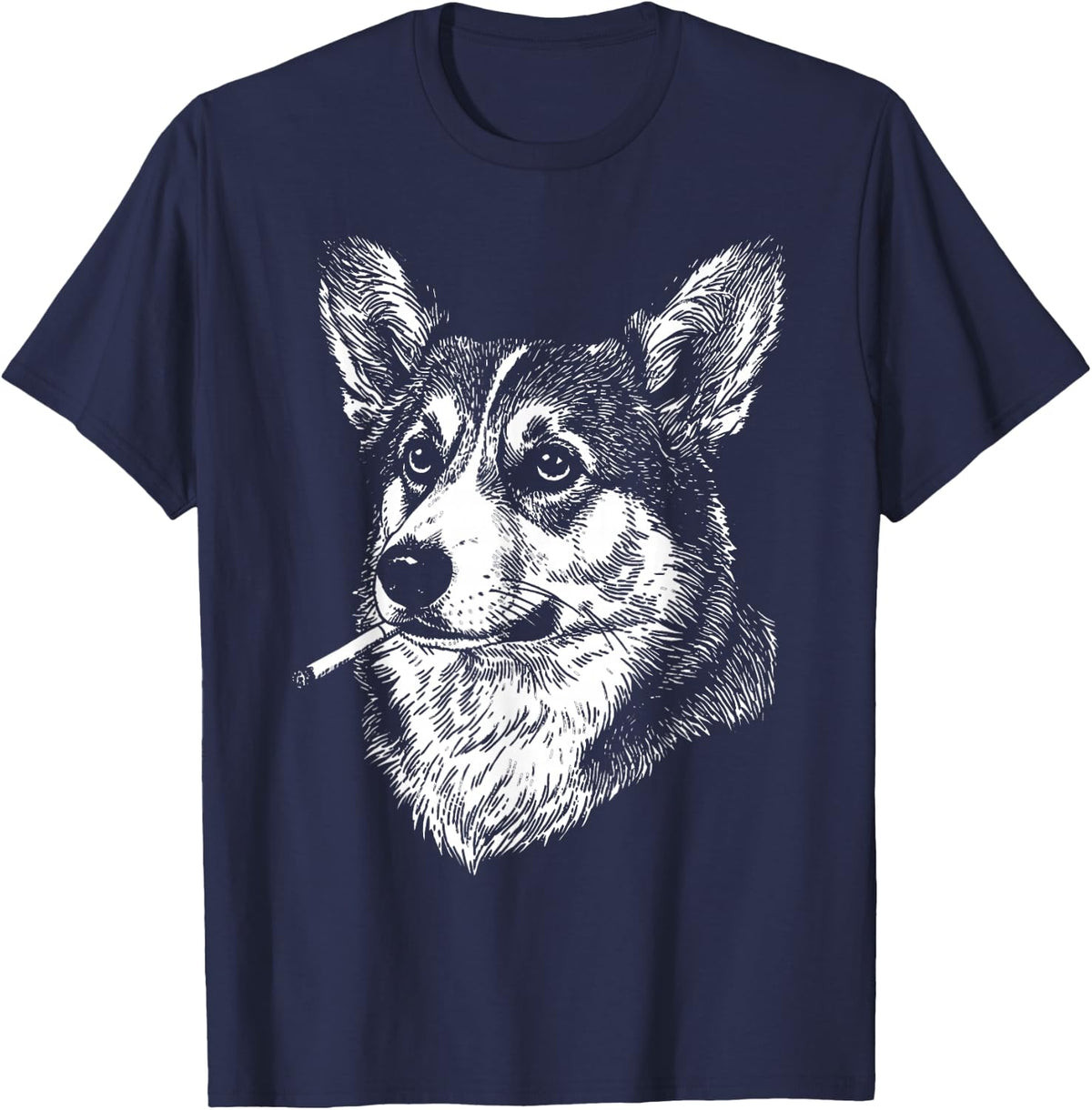 Pembroke Welsh Corgi Smoking Cigarette Dog Meme Graphic T-Shirt - Navy Blue