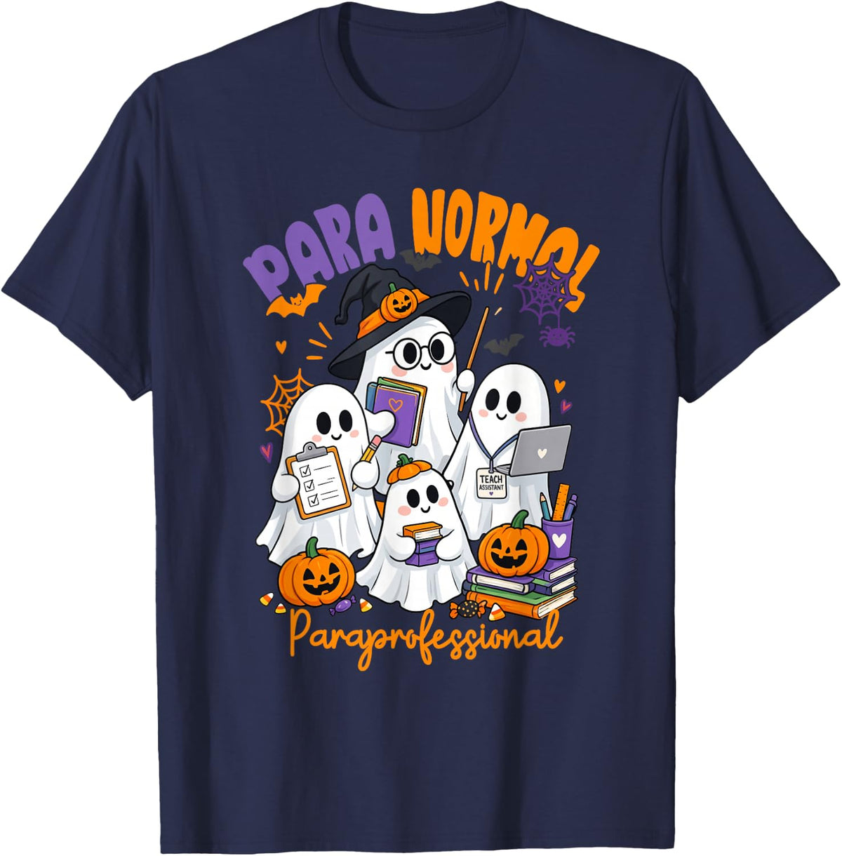 Halloween Paraprofessional Ghost Teacher Classroom T-Shirt - Navy Blue