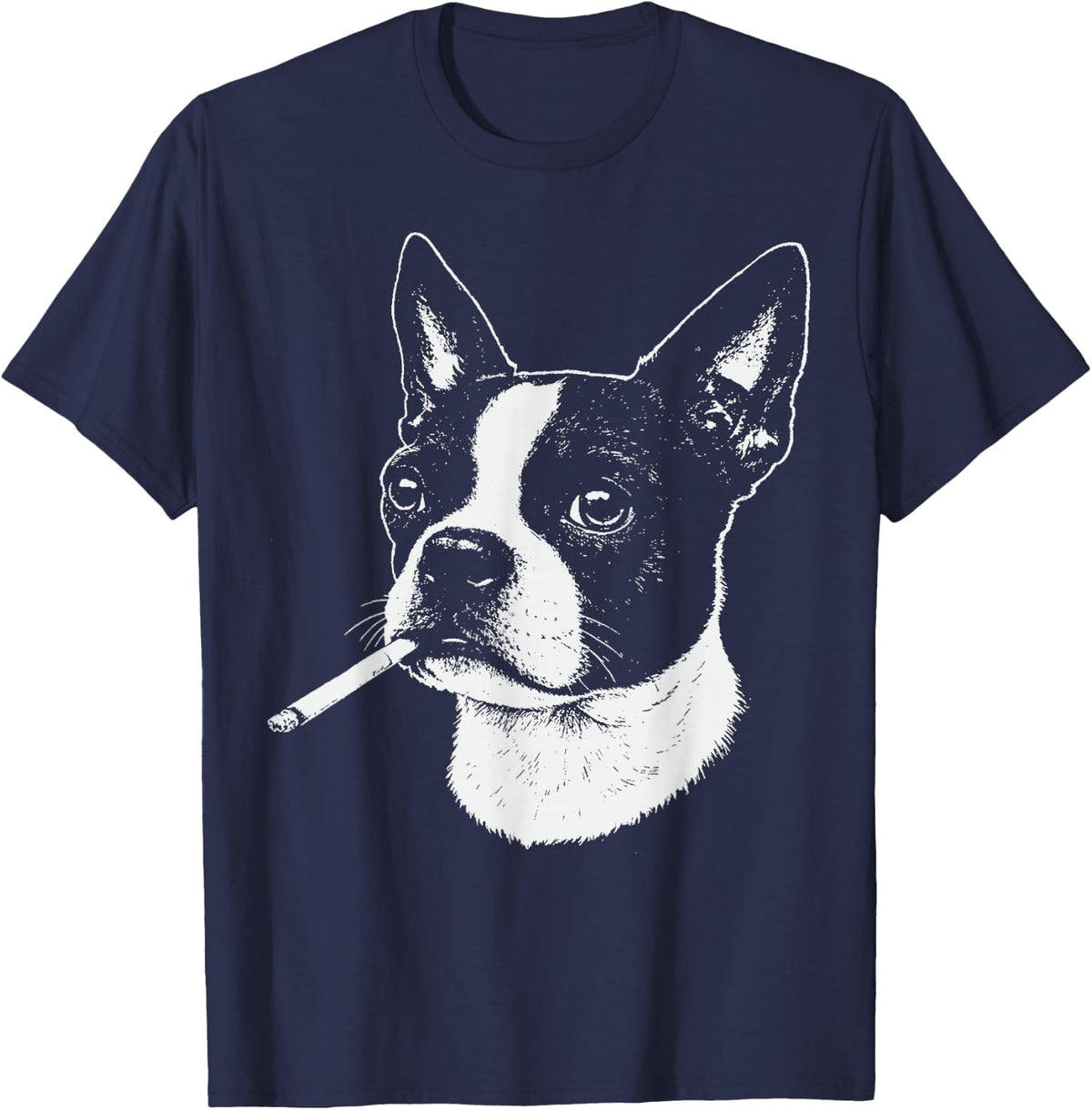 Boston Terrier Meme Funny Dog Smoking Cigarette T-Shirt - Navy Blue