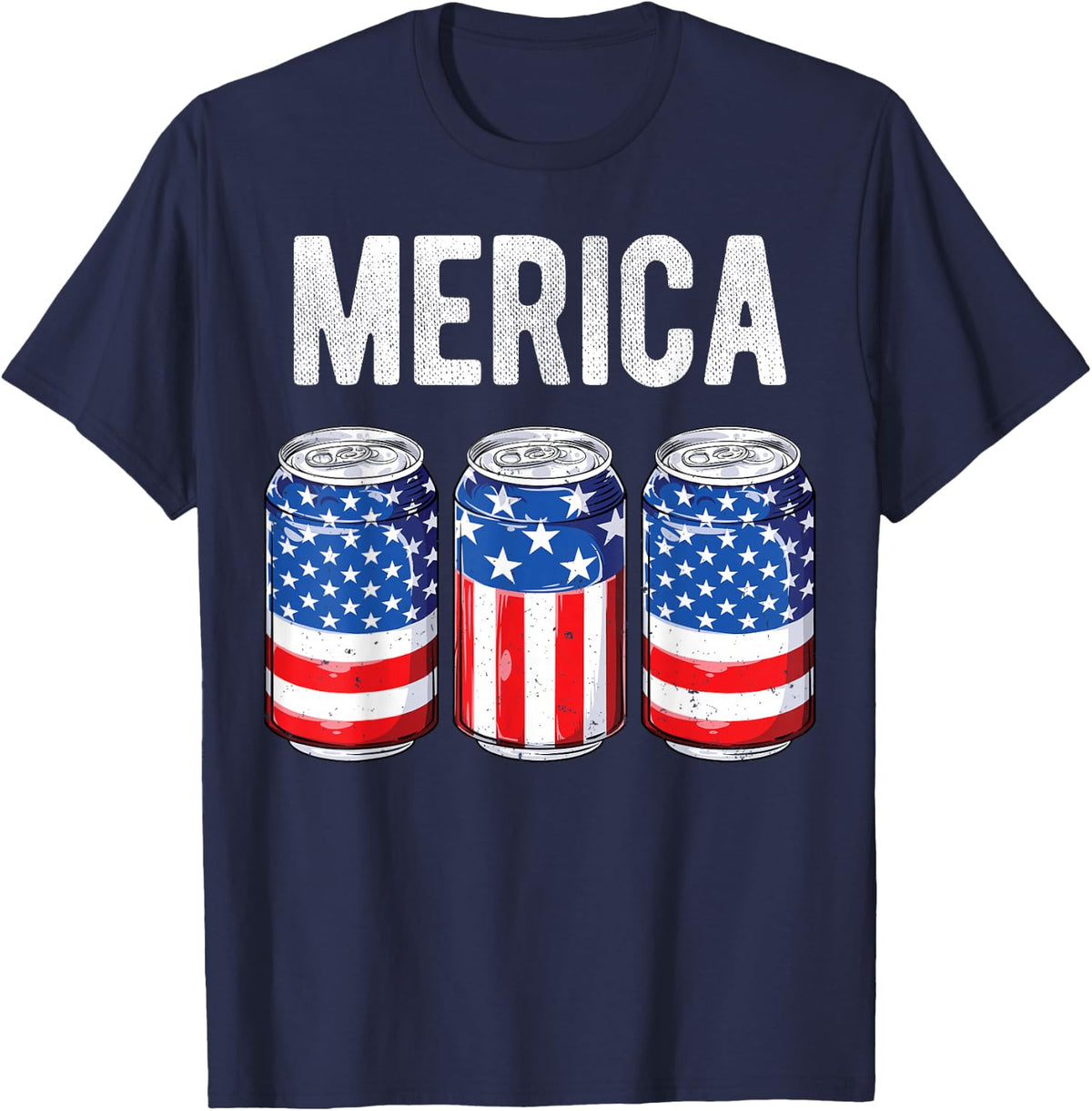 Beer American Flag 4th of July Merica USA Men Women Drinking T-Shirt - Navy Blue