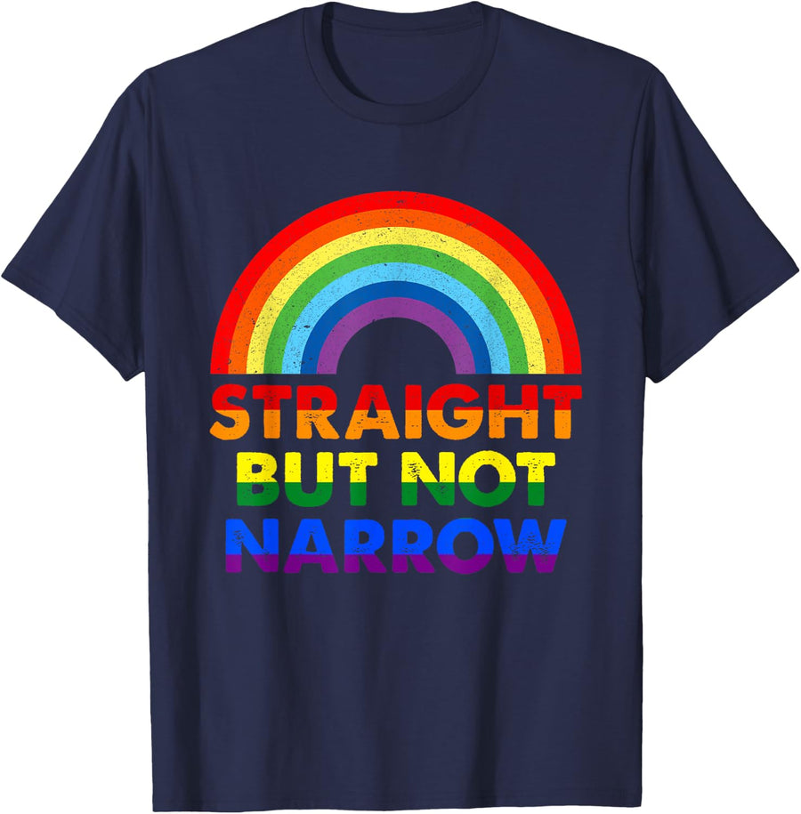 Straight But Not Narrow Rainbow LGBT Gay Pride Lesbian T-Shirt - Navy Blue