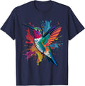 Hummingbird Watercolor Art Design T-Shirt - Navy Blue