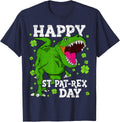 Happy St Patricks Day Dinosaur T-Rex Boys Toddler Kids Dino T-Shirt - Navy Blue