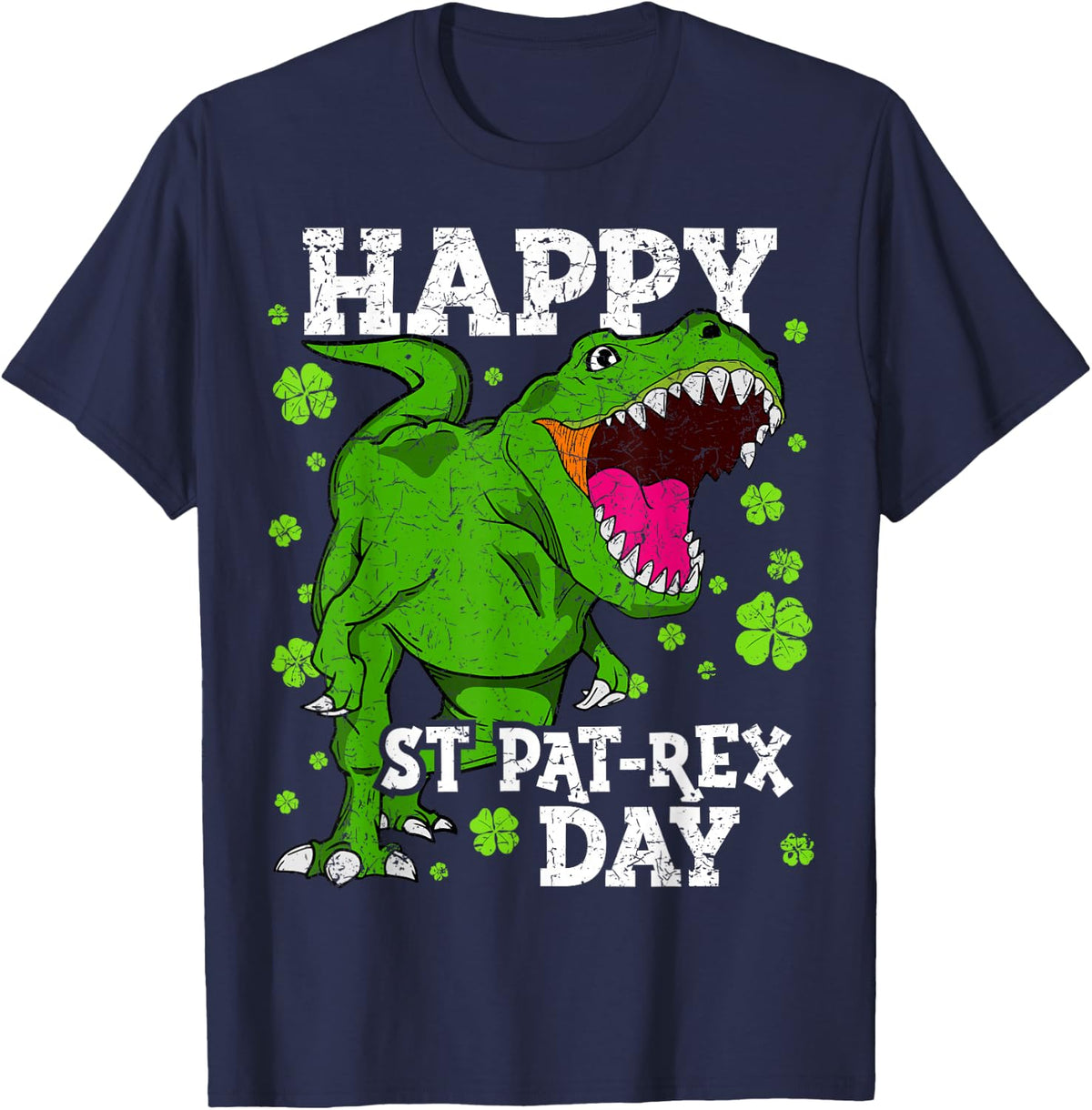 Happy St Patricks Day Dinosaur T-Rex Boys Toddler Kids Dino T-Shirt - Navy Blue