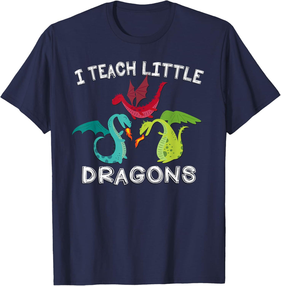 cute i teach little dragons kindergarten elementary school T-Shirt - Navy Blue