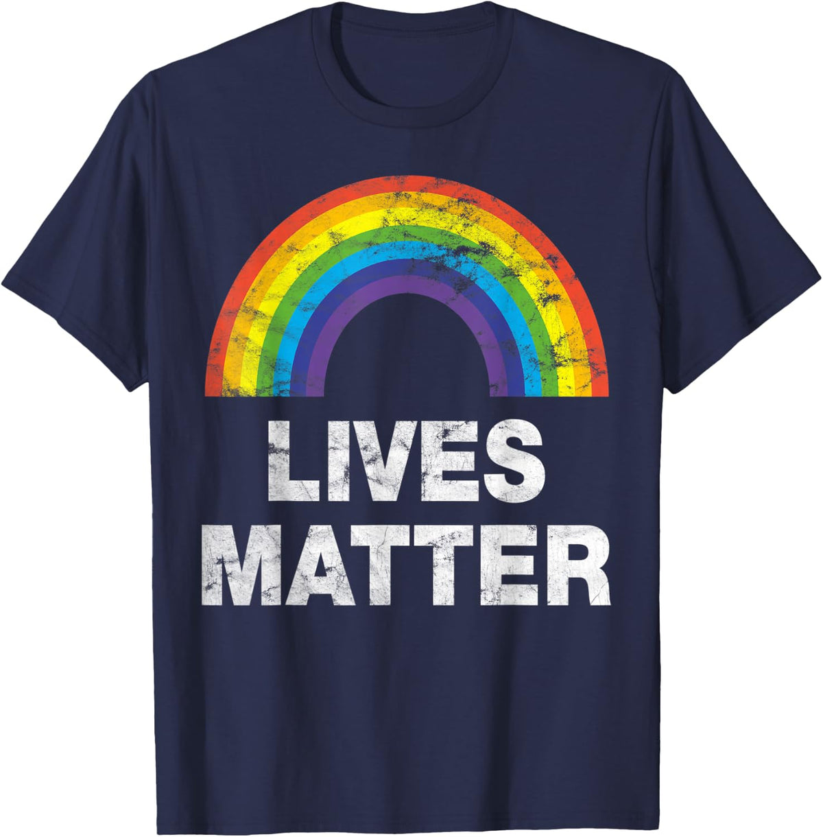 Vintage LGBT Rainbow flag lives matter pride month T-shirt - Navy Blue